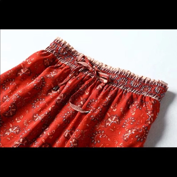 Red Bohemian Gypsy Paisley Print Maxi Skirt - Picture 4 of 12